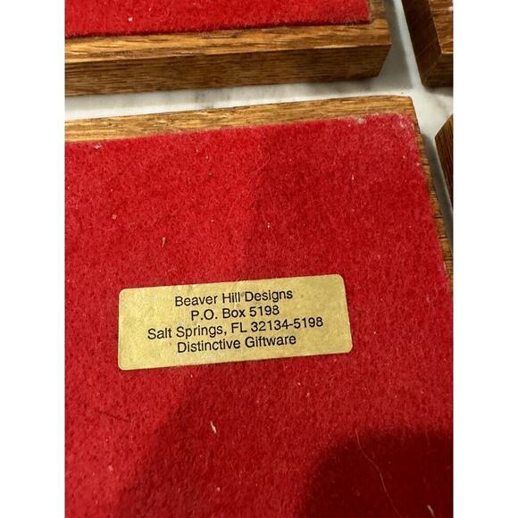 Vintage 4 Piece Sea Shells Wood & Ceramic Inlay Coaster Set Coastal Beach Decor - Picture 9 of 11